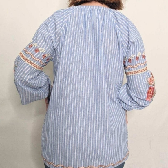 Paparazzi by Biz Embroidered Boho Peasant Top Blue - Picture 2 of 11